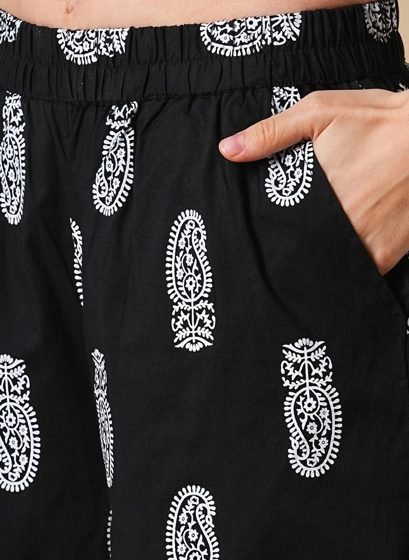 globus Black Globus Women Allover Paisley Printed Straight Kurta With Palazzos Workwear Set for Women | Best Price UAE